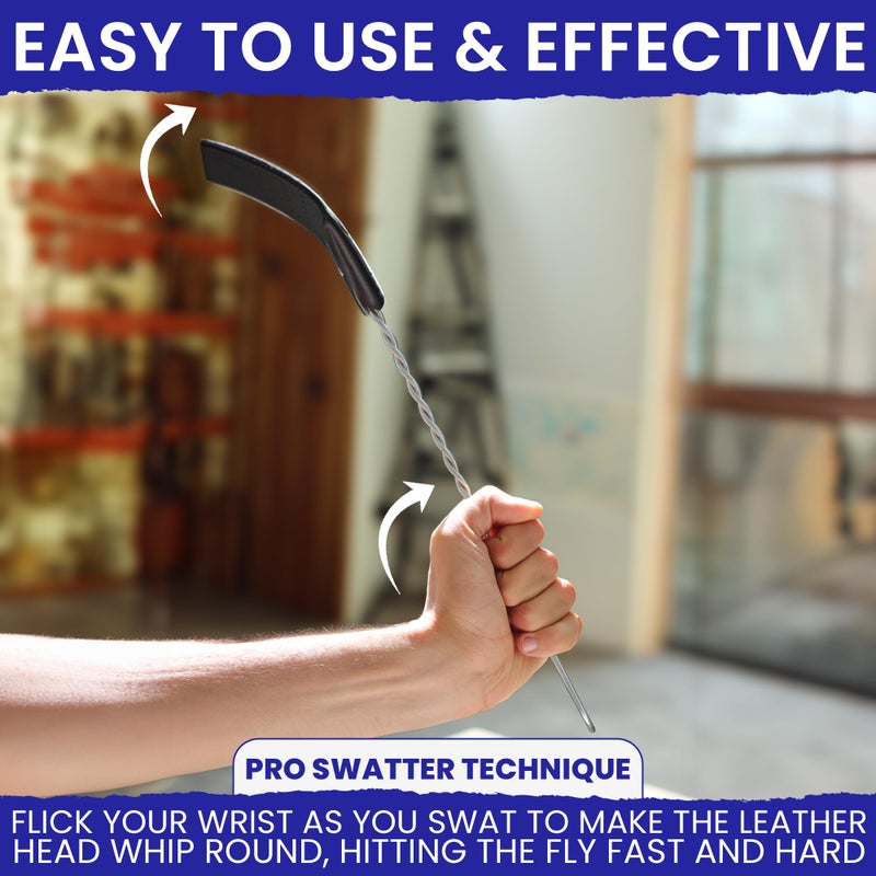 BugBane 2 Leather Fly Swatter for Indoors. Long Handle, Heavy Duty Fly Swatter Manual Multi Pack. Flyswatters Heavy Duty Flyswatter 2 pack. Flies Swater Includes 4 Sticky Window Bug Traps. Mata Moscas Outdoor - Image 5