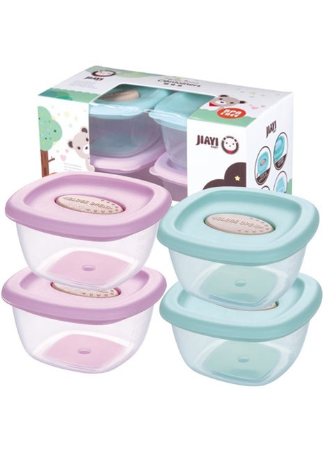 4-Piece Baby Food Storage Container Sealed and Leak-proof with Measuring Scale for Fruit, Puree, Yogurt