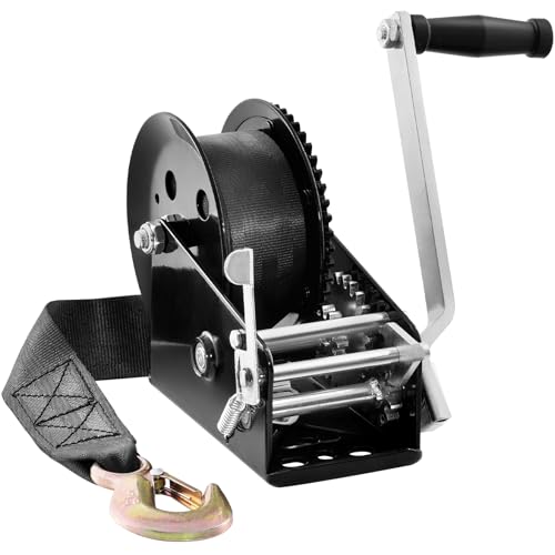 VEVOR Hand Winch3500 lbs Capacity Hand Boat Trailer Winch Heavy Duty Rope Crank with 33 ft Polyester Strap and TwoWay Ratchet Manual Operated Hand Crank Winch for Trailer Boat or ATV Towing - Image 1