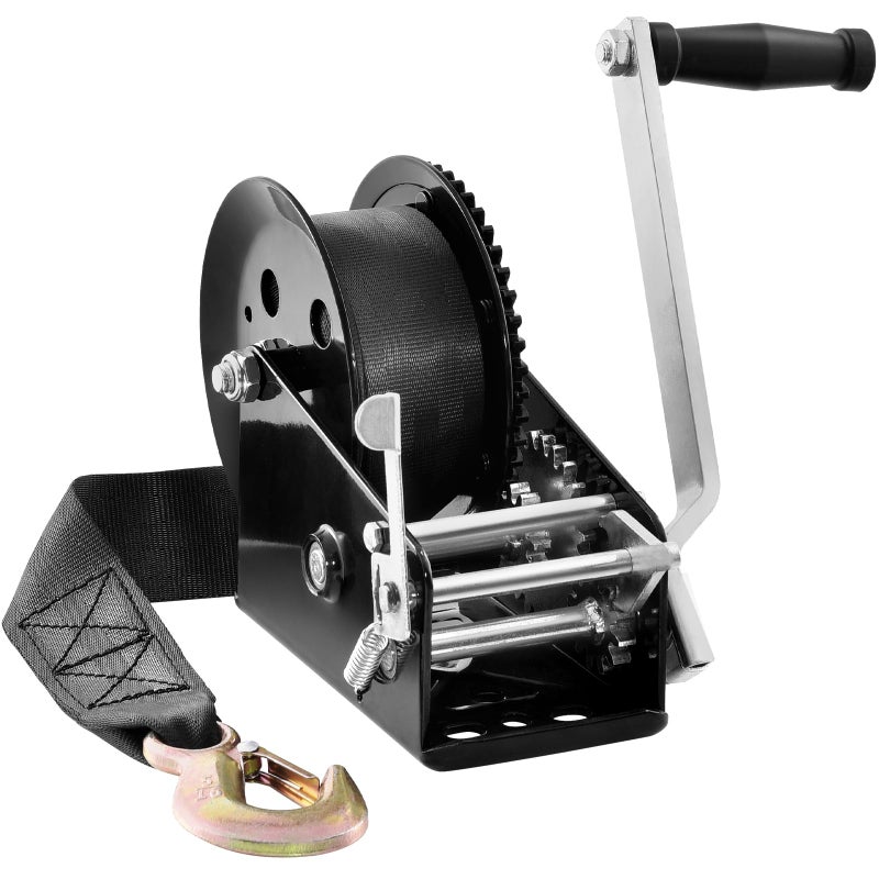 VEVOR Hand Winch3500 lbs Capacity Hand Boat Trailer Winch Heavy Duty Rope Crank with 33 ft Polyester Strap and TwoWay Ratchet Manual Operated Hand Crank Winch for Trailer Boat or ATV Towing - Image 2