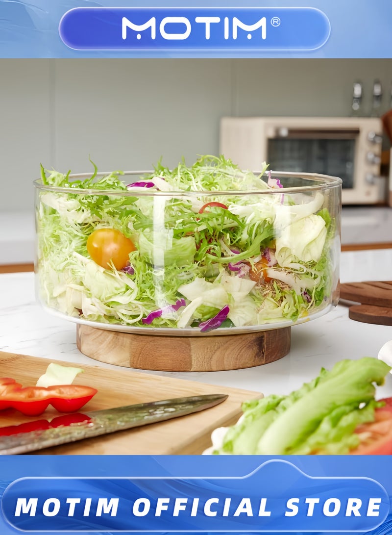 Motim Glass Fruit Plate Serving Bowls Party Salad Bowls with Acacia Wood Base and Serving Utensils for Fruits & Popcorn & Chips & Pasta - Image 5