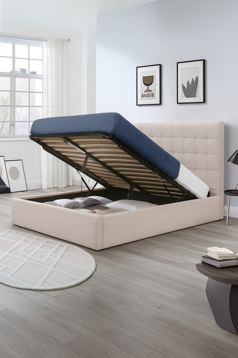KARNAK Premium Hydraulic Lift-Up Storage Bed – Modern Upholstered  King Bed Frame with Customizable Design & Spacious Underbed Storage – 180x200cm