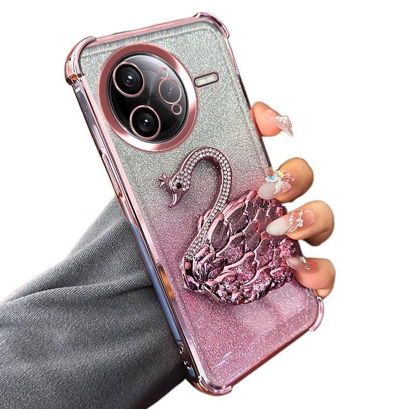 MS Silicone Protective Case for Redmi Note 13 with Flowing Sand Swan Pattern and Transparent plus Lens Protector in Pink - Image 1