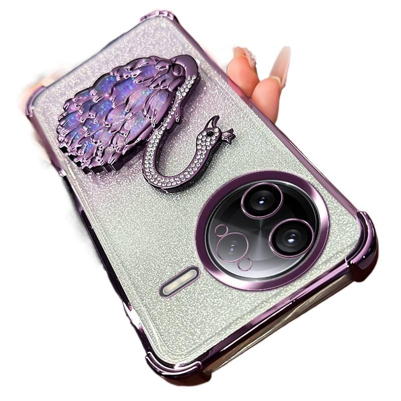 MS Silicone Protective Case for Redmi Note 13 with Flowing Sand Swan Pattern and Transparent plus Lens Protector in Pink - Image 5