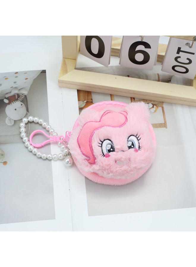 Japanese Cartoon Plush Coin Purse Cute Zipper Mini Storage Bag Keychain Hanging Children's Gift Small Wallet-Color:Pink Pony-Size:10cm Round Bag - Image 1