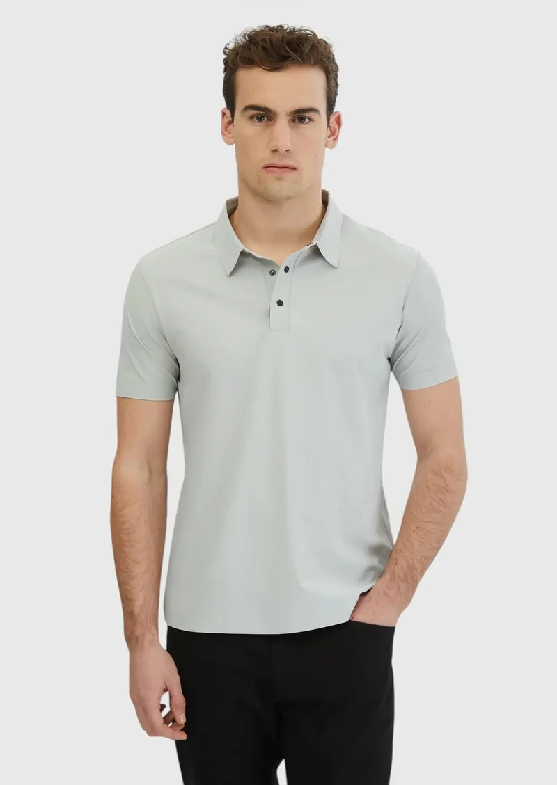 RAMSEY Light Grey Plain Polo Neck T-Shirt