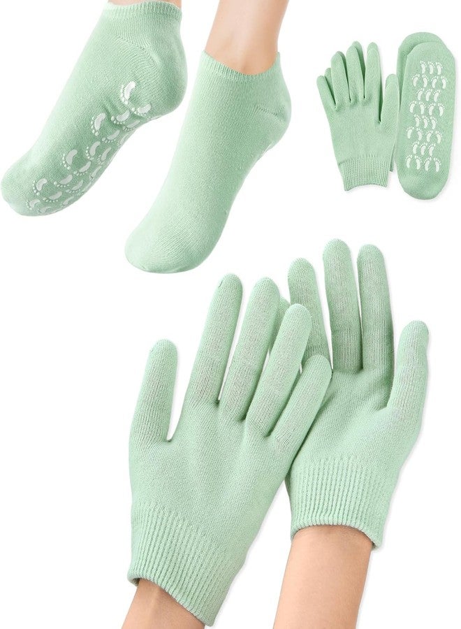Maharsh Pink Soften Moisturising Spa Comfy Recovery Foot Hand Care Gel Socks and Gloves (Green) - Image 1