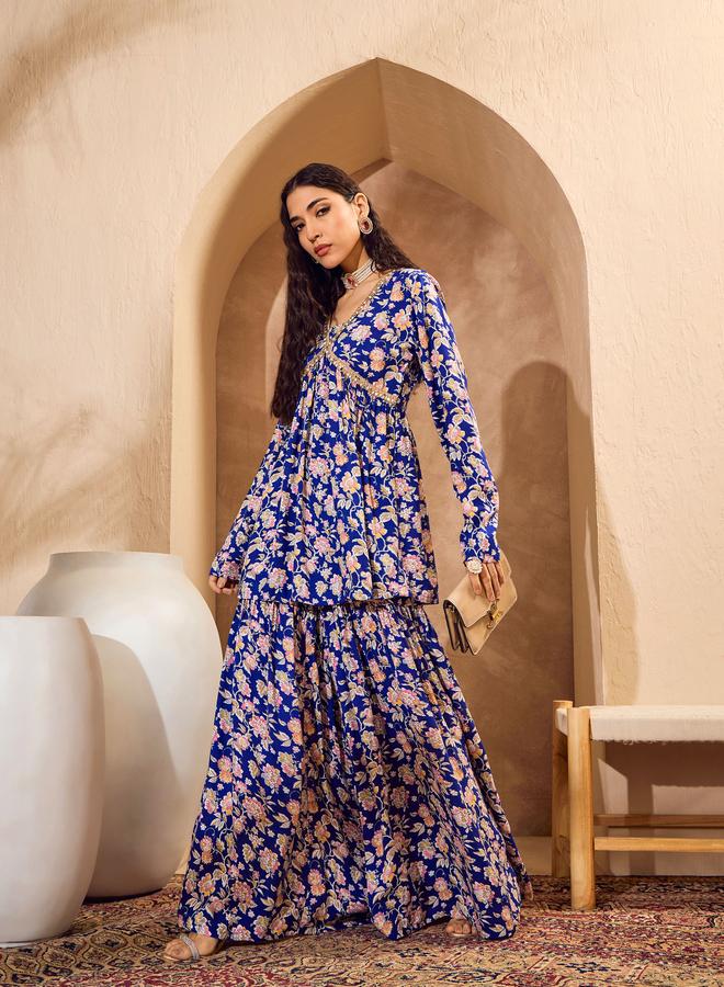 ساسافراس طقم منسق من بنطال شرارة وبلوزة بيبلوم بطبعة زهور - Image 3