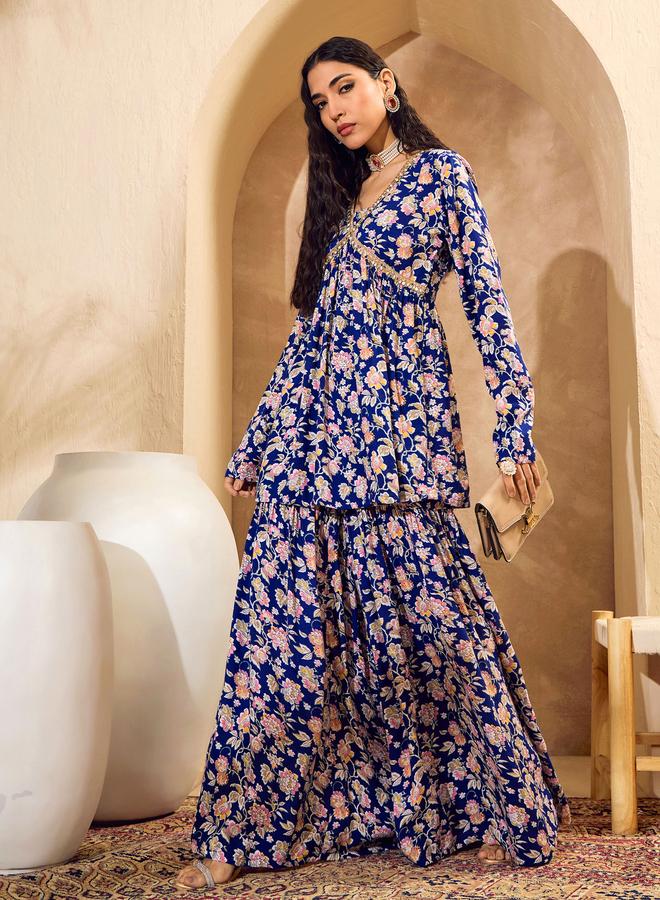 ساسافراس طقم منسق من بنطال شرارة وبلوزة بيبلوم بطبعة زهور - Image 4