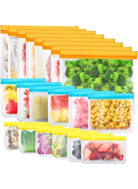 20 Packs of Reusable Freezer Bags, Reusable Sandwich Bags, Reusable Silicone Food Storage Bags, Leak-Proof Sealed Containers for Lunches, Snacks, Fruits and Vegetables (8L+6M+6S Packs)