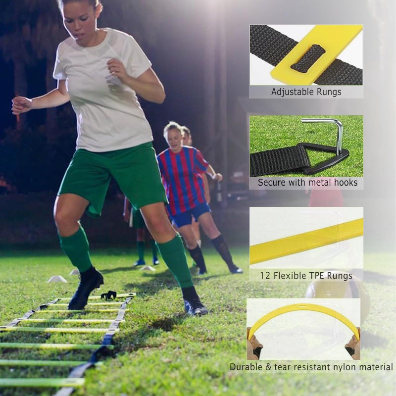Vztipki Speed & Agility Training Equipment-20ft Agility Ladder, 6 Poles, 12 Soccer Cones, Resistance Parachute, Jump Rope, Soccer Football Basketball Sport Training Set for Kids Youth Adults - Image 4