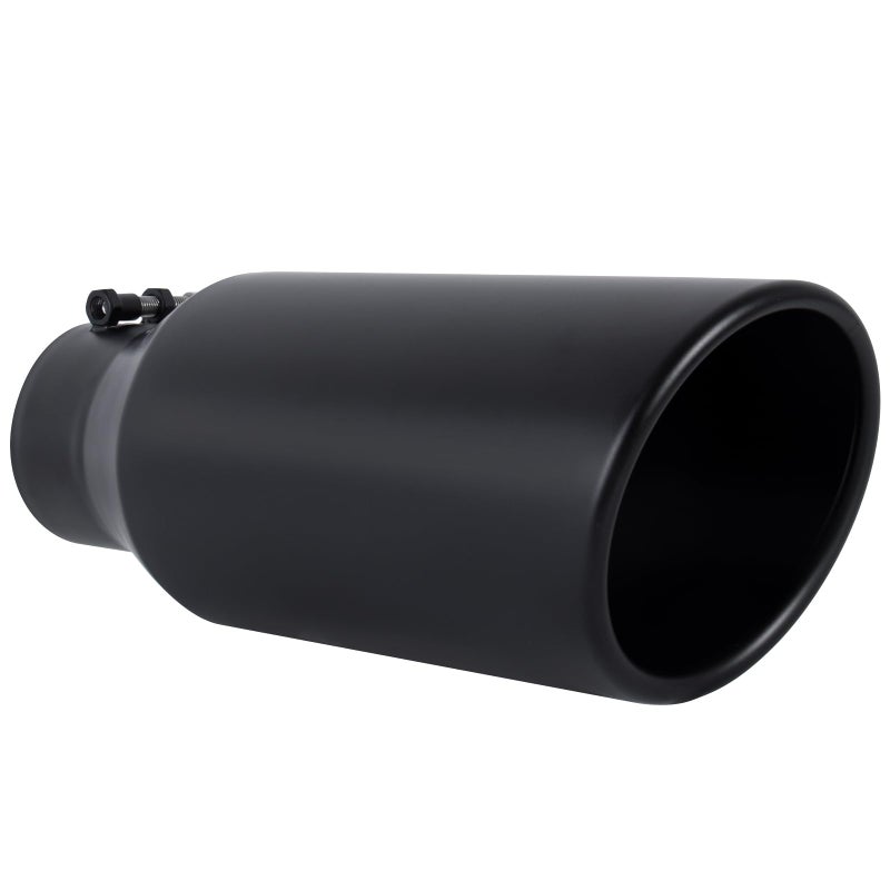 Generic EVERESTWAY Stainless Steel 4 Inch Inlet Diesel Exhaust Tip Tailpipe, 6" Outlet 15" Long Rolled End Angle Cut Bolt On Exhaust Tail Pipe 4"x6"x15" Black Powder Coated Universal Car  - Image 2