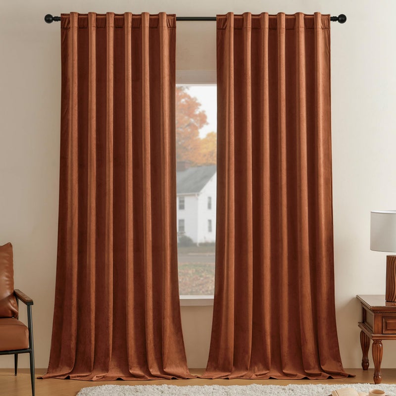 Timeper Burnt Orange Velvet Curtains 96 inches 2 Panels Light Blocking Curtains for Bedroom Living Room Thermal Insulated Luxury Super Soft Window DrapesBack Tab  Rod PocketW52 x L96 inches