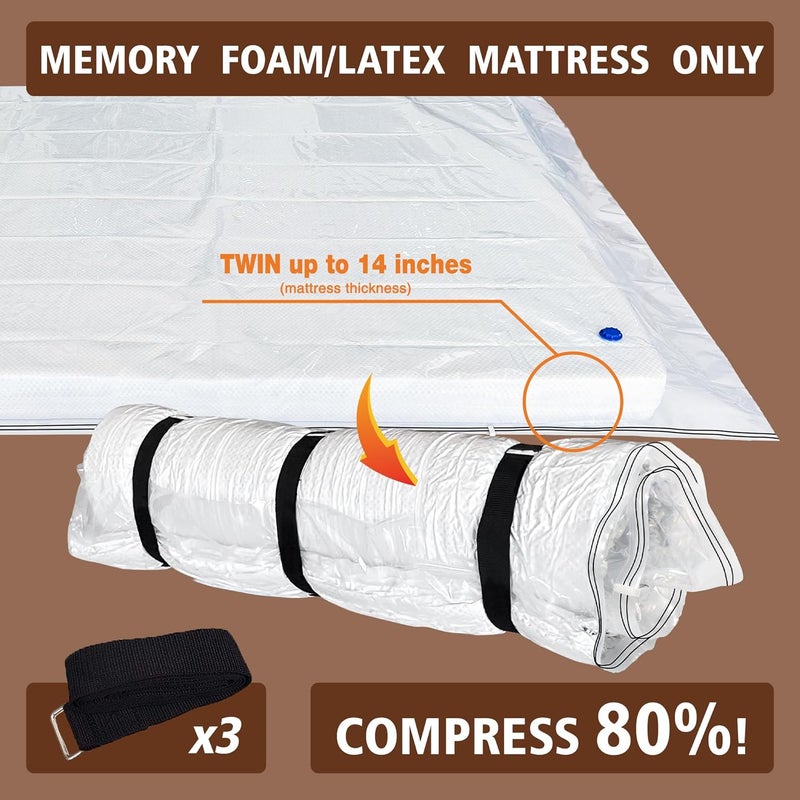VacPack Twin Mattress Vacuum Bag for Moving Storage Shipping, for Memory Foam Latex Mattress Thick and Tear Resistant with Straps (Twin) - Image 2