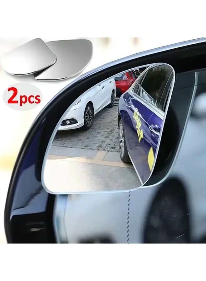 2 قطعة من مرآة الزاوية العمياء للسيارة المصنوعة من الزجاج الشفاف عالي الوضوح بدون إطار، قابلة للتعديل بزاوية 360 درجة، عدسة صغيرة على شكل مروحة مسطحة ومنحنية، متوافقة مع جميع أنواع المركبات، تصميم أنيق ومتين، مساعد لتحسين الرؤية أثناء القيادة، إكسسوار أمان للسيارة. - Image 3
