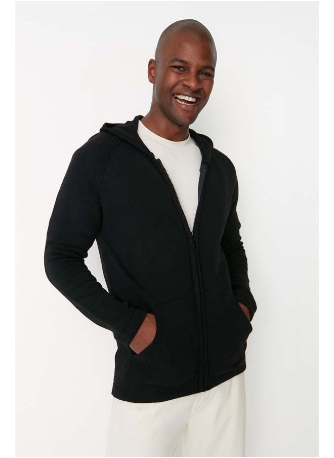 Black Slim Fit Hooded Cardigan Cardigan TMNAW22HI1249 - pzsku/Z218AB036C7B3AE8B02FAZ/45/_/1737375402/9da5f3dc-efc3-4358-bc18-b7a9a682e9e9