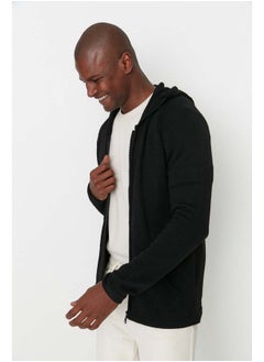 trendyol Black Slim Fit Hooded Cardigan Cardigan TMNAW22HI1249  - Image 4