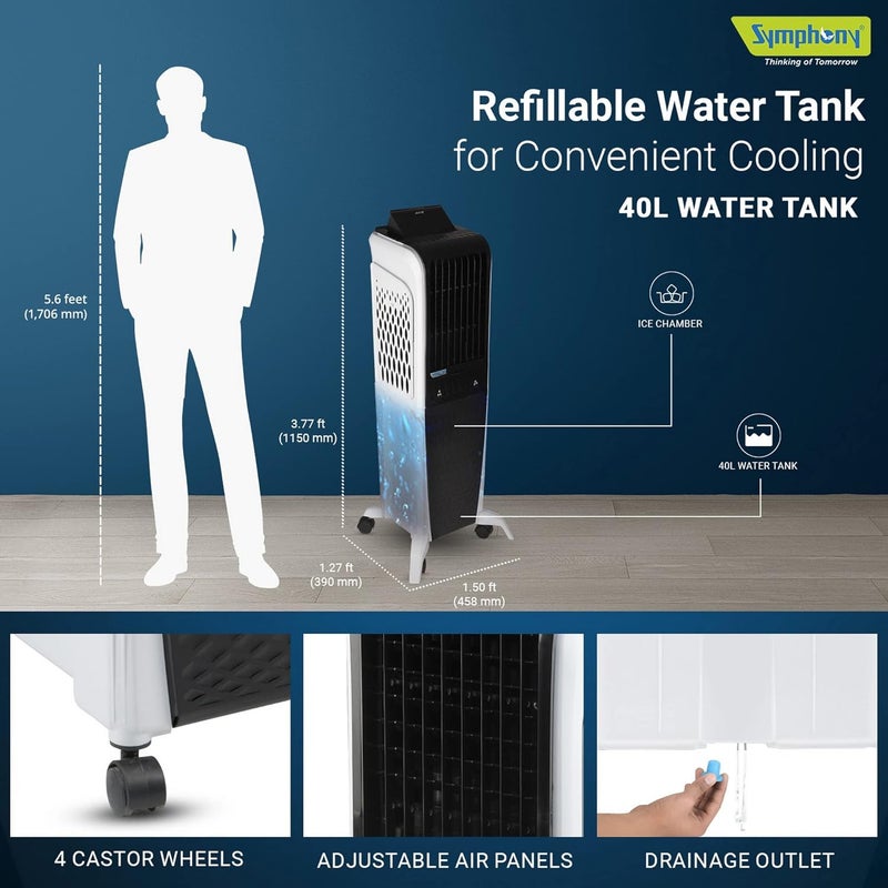 سيمفوني Symphony Diet 3D 40i Portable Tower Air Cooler with Honeycomb Pads and Touchscreen 40 L Diet 3D - 40i White & Black - Image 4