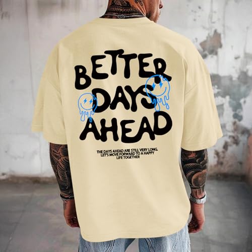 Lubpow Mens Funny Graphic T-Shirts Oversized Inspirational Positive Saying Shirt Vintage Printed Tees Casual Streetwear Tops(Apricot,L) - Image 5