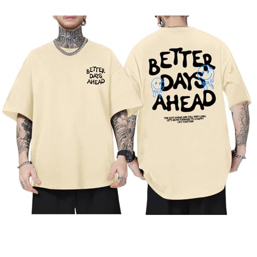 Lubpow Mens Funny Graphic T-Shirts Oversized Inspirational Positive Saying Shirt Vintage Printed Tees Casual Streetwear Tops(Apricot,L) - Image 1