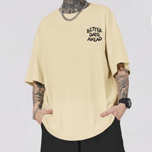 Lubpow Mens Funny Graphic T-Shirts Oversized Inspirational Positive Saying Shirt Vintage Printed Tees Casual Streetwear Tops(Apricot,L) - Image 2