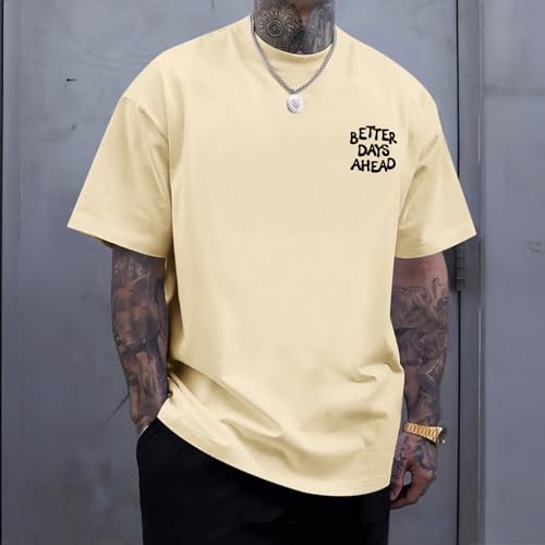Lubpow Mens Funny Graphic T-Shirts Oversized Inspirational Positive Saying Shirt Vintage Printed Tees Casual Streetwear Tops(Apricot,L) - Image 4