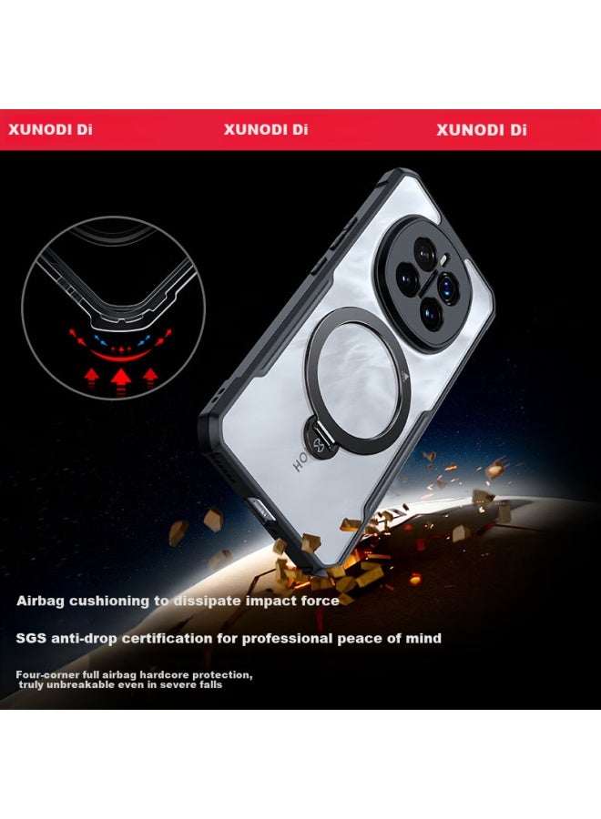 Xundd 360° Rotating Stand Case For Honor Magic7, Airbag Shockproof Magnetic Absorption Stand, Lens Full Coverage Silicone Ultra-Thin Transparent High-End Protective Case For Men And Women - Image 3