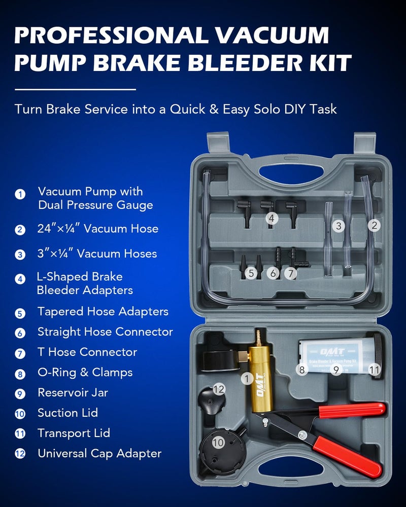 Orion Motor Tech Brake Bleeder Kit with Hand Vacuum Pump and Adapters, Brake Bleeding Kit for Brake Fluid Power Steering Fluid More, Vacuum Brake Bleeder Pump with Pressure Gauge - Image 2