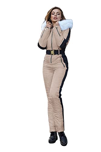 Yousify Womens Winter Onesie Ski Jumpsuits Outdoor Sports Waterproof Snowsuit Removable Faux Fur Collar Coat Jumpsuit - Image 1