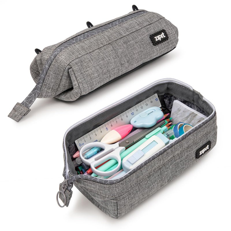 ZIPIT Lenny Pencil Case Large Capacity Zipper Pouch for School Stationery Bag for Teen Girls Boys and Adults Grey