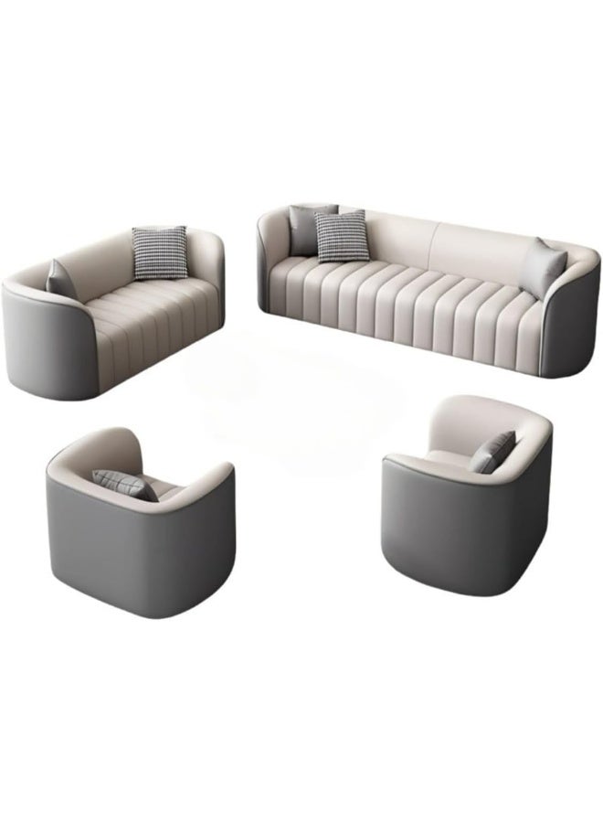 Poppins Home Premium Leather Complete Sofa Set â€“ 3 Seater Sofa + 2 Seater Loveseat with 2 Armchairs for Elegant Living Room Seating (Grey) - Image 3