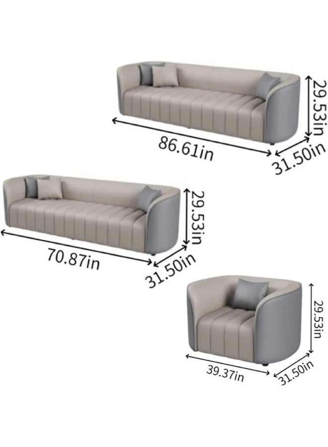 Poppins Home Premium Leather Complete Sofa Set â€“ 3 Seater Sofa + 2 Seater Loveseat with 2 Armchairs for Elegant Living Room Seating (Grey) - Image 2