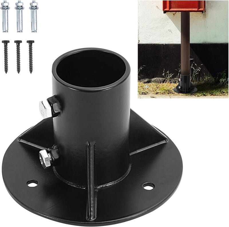 Cskunxia 1PC Round Posts Base Bracket Chain Link Fence Flange Post Holder Heavy Solid Pole Floor Flange for Holding Fence Mailbox Pergola Railing Deck Round Posts (OD 2-3/8'') with Screws - Image 1