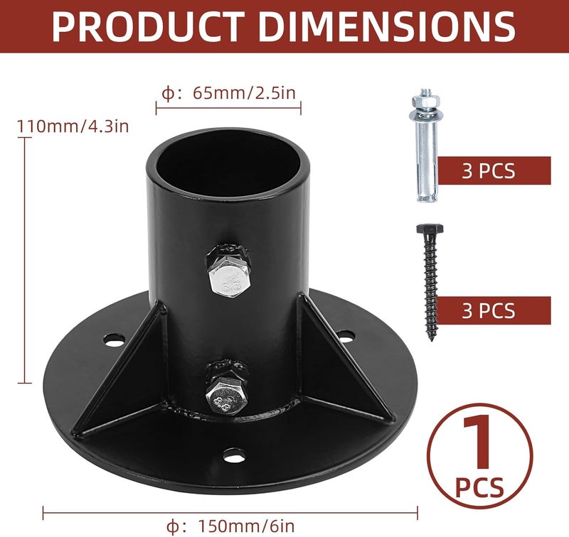 Cskunxia 1PC Round Posts Base Bracket Chain Link Fence Flange Post Holder Heavy Solid Pole Floor Flange for Holding Fence Mailbox Pergola Railing Deck Round Posts (OD 2-3/8'') with Screws - Image 2