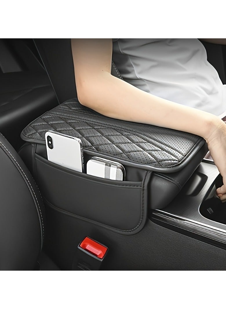Generic ‌PU Leather Car Armrest Cover with Storage Pocket - Universal Fit for All Vehicles, Anti-Scratch Center Console Protector, Comfortable Elbow Rest Pad (19.7x30cm) - Stylish Stitch Design  - Image 1