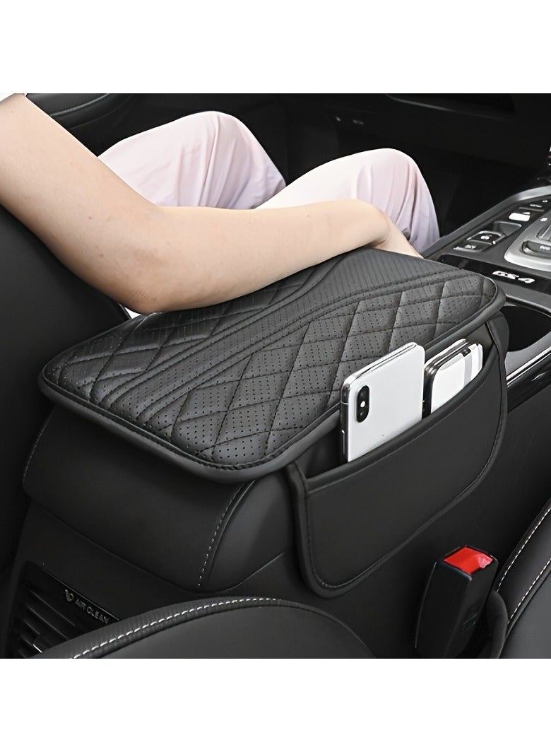 Generic ‌PU Leather Car Armrest Cover with Storage Pocket - Universal Fit for All Vehicles, Anti-Scratch Center Console Protector, Comfortable Elbow Rest Pad (19.7x30cm) - Stylish Stitch Design  - Image 3