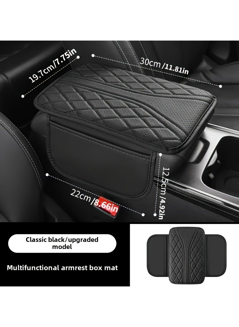 Generic ‌PU Leather Car Armrest Cover with Storage Pocket - Universal Fit for All Vehicles, Anti-Scratch Center Console Protector, Comfortable Elbow Rest Pad (19.7x30cm) - Stylish Stitch Design  - Image 4