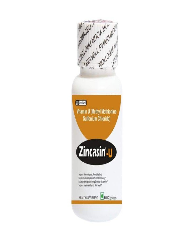 Zincasin U with Vitamin U (Methyl Methionine Sulfonium Chloride) | Gut Health Supplements | Helps Stomach Ulcers repair | Lungs, Liver, and Kidneys Support | Anti-inflammatory, Blood lipids aid - 60 Capsules - Image 1