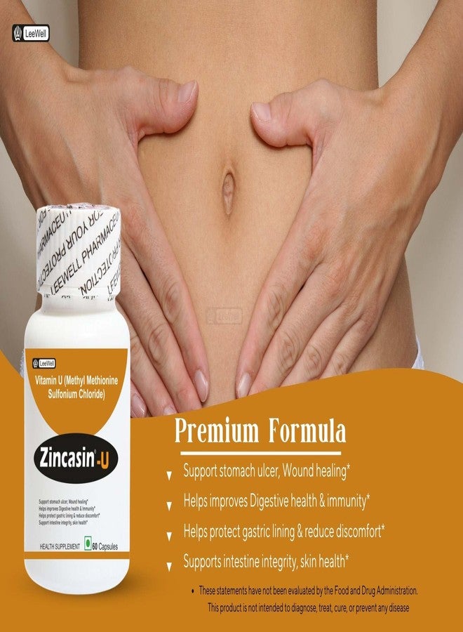 Zincasin U with Vitamin U (Methyl Methionine Sulfonium Chloride) | Gut Health Supplements | Helps Stomach Ulcers repair | Lungs, Liver, and Kidneys Support | Anti-inflammatory, Blood lipids aid - 60 Capsules - Image 3