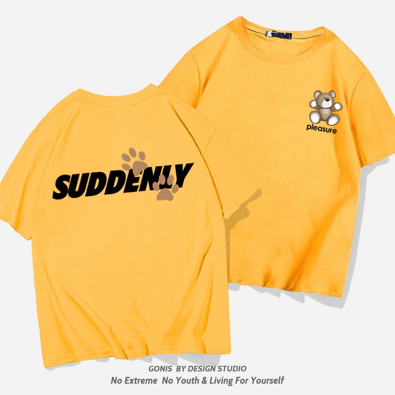 Bear Short-Sleeved T-Shirt Summer Men'S And Women'S Trendy Brand Cartoon Printed Korean-Style Loose Cotton Shoulder Half-Sleeved Kiss Clothes - Image 1