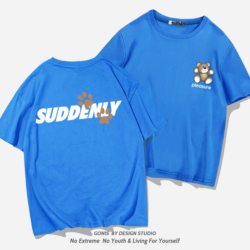 Bear Short-Sleeved T-Shirt Summer Men'S And Women'S Trendy Brand Cartoon Printed Korean-Style Loose Cotton Shoulder Half-Sleeved Kiss Clothes - Image 4