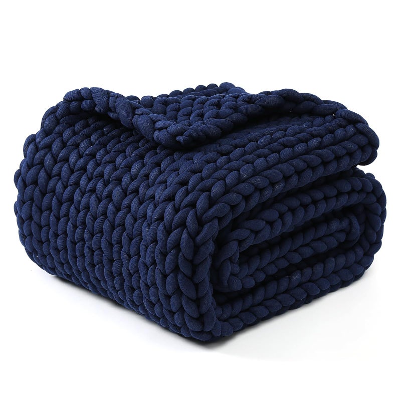 YnM Chunky Throw Blanket MediumWeight Hand Knitted Skin Friendly Ventilated and Breathable Machine Washable Home Dcor Piece for Couch Sofa and Bed Indigo Blue 50x70 Inch