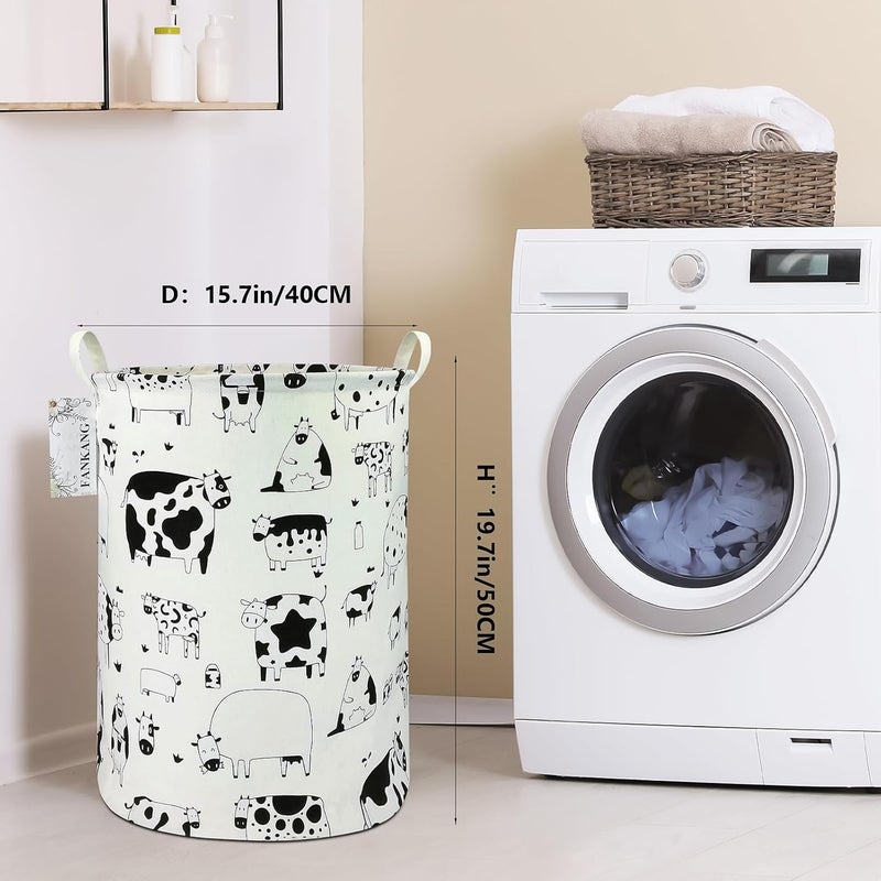 FANKANG Storage Basket, Nursery Hamper Canvas Laundry Basket Foldable with Waterproof PE Coating Large Storage Baskets for Kids Boys and Girls, Office, Bedroom, Clothes,Toys（Cows） - Image 2