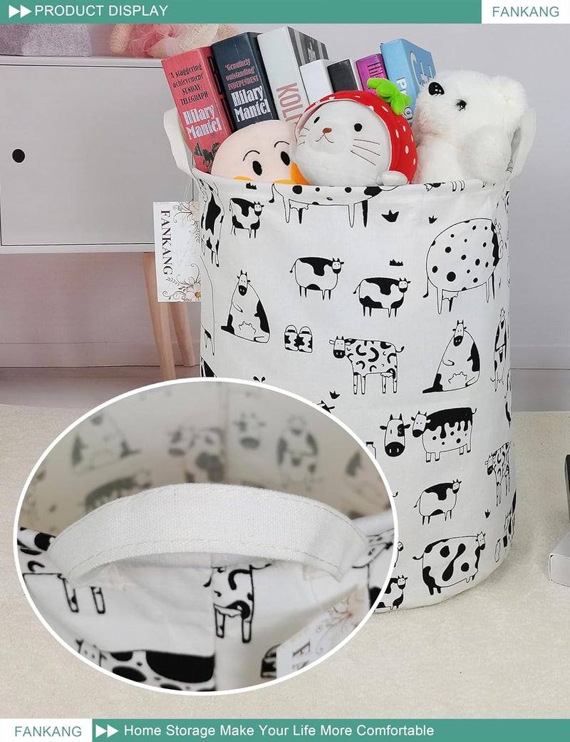 FANKANG Storage Basket, Nursery Hamper Canvas Laundry Basket Foldable with Waterproof PE Coating Large Storage Baskets for Kids Boys and Girls, Office, Bedroom, Clothes,Toys（Cows） - Image 3