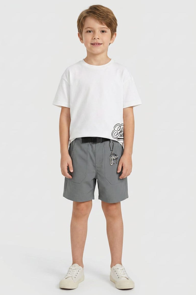 Fudo Kids Boy 3 Pieces Embroidered Logo T-Shirt With Shorts And Keyring Set, Multicolor - Image 1