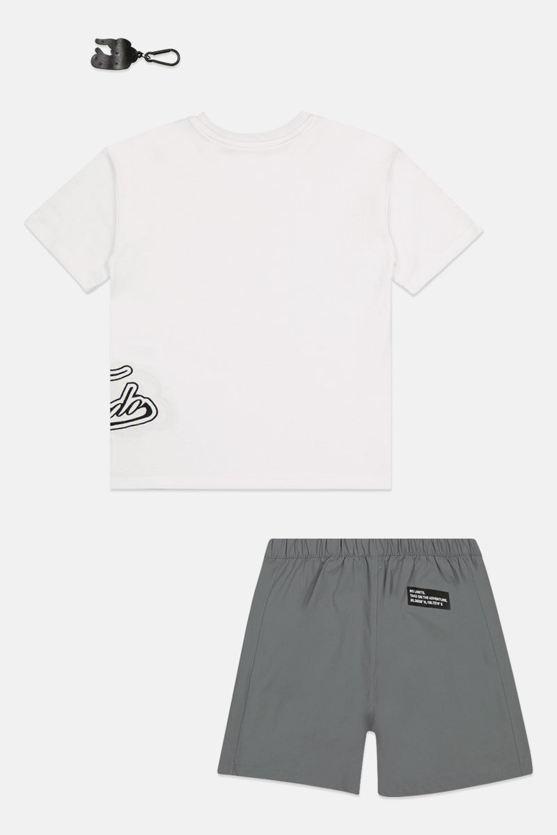 Fudo Kids Boy 3 Pieces Embroidered Logo T-Shirt With Shorts And Keyring Set, Multicolor - Image 3
