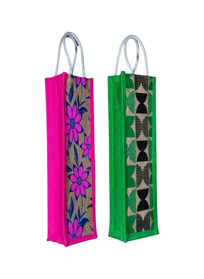 Anumala® Eco-Friendly Jute Water Bottle Bag | 100% Natural Jute with Bio-Plastic Lamination | Reusable, Handmade & Durable Bottle Carry Bag (14x5x5 Inches, Multi Color) (14 * 5 * 5, 2, Piece) - Image 1