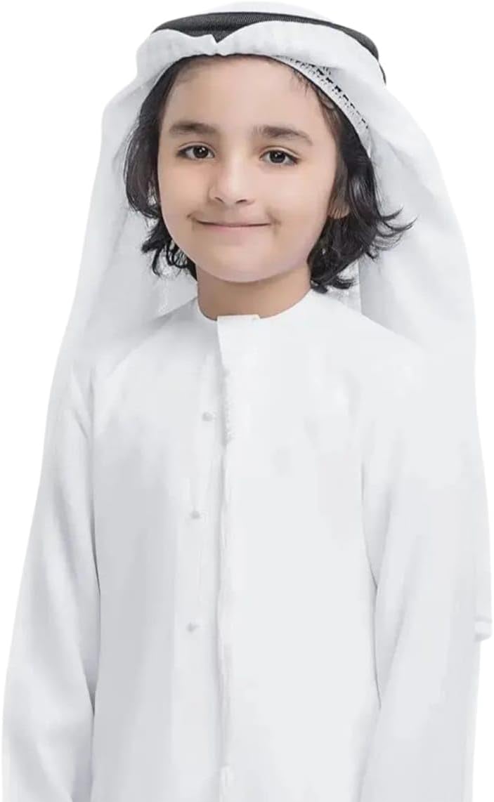 ثوب اماراتي للاطفال من الراي، كاندورا مسلم للاطفال، دشداشة عربية تقليدية، مخيط يدويا من قماش قطني فاخر، ملابس يومية للاطفال الاولاد بلون ابيض - Image 1
