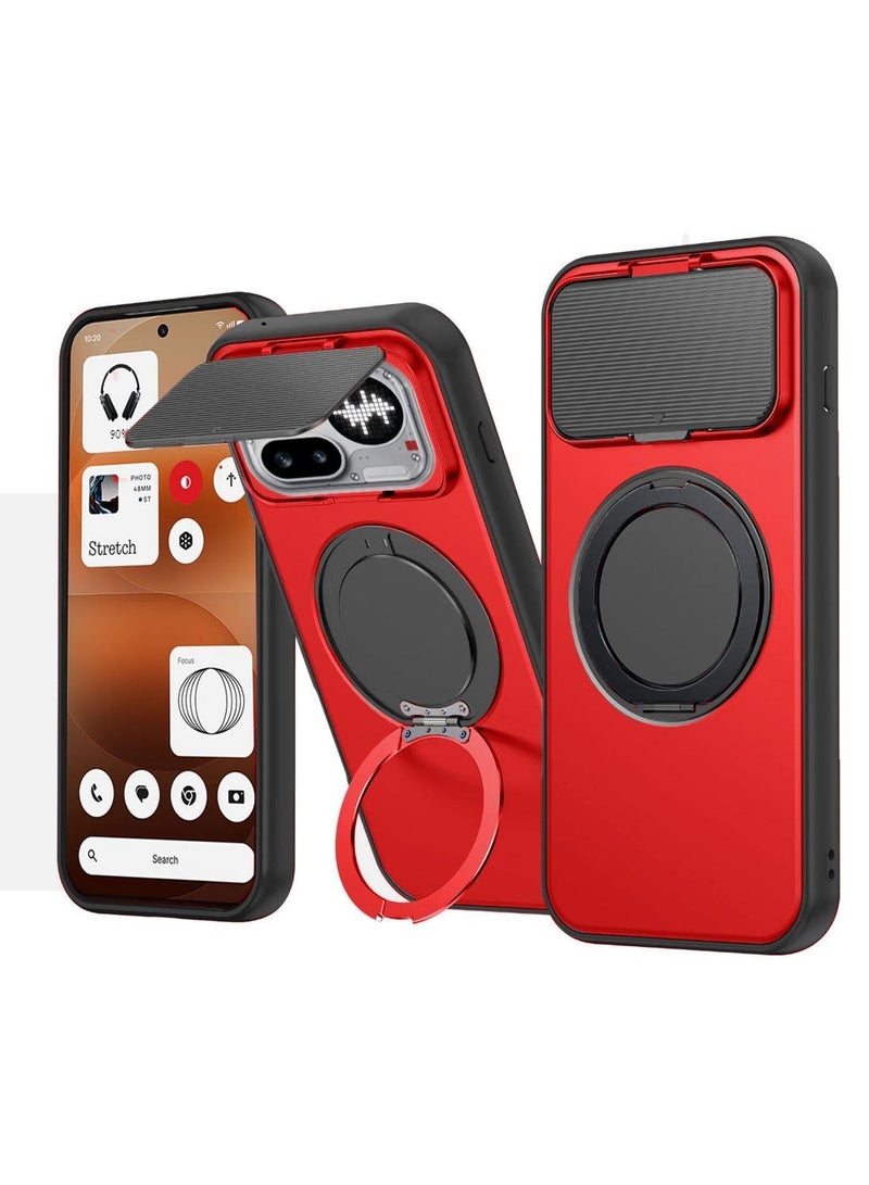 Wtech Nothing Phone (4a) Pro 5G 2026 Magnetic Hybrid Working Camera Protection Stand 360° Rotatable Magsafe Ring Case Cover (MCMPMN) - Red & Nothing Phone (4a) Pro 5G 2026 Premium E2E Series Full Glue Full Cover Tempered Glass Screen Protector (MSGECN) - Clear/Black Bundle - Image 2