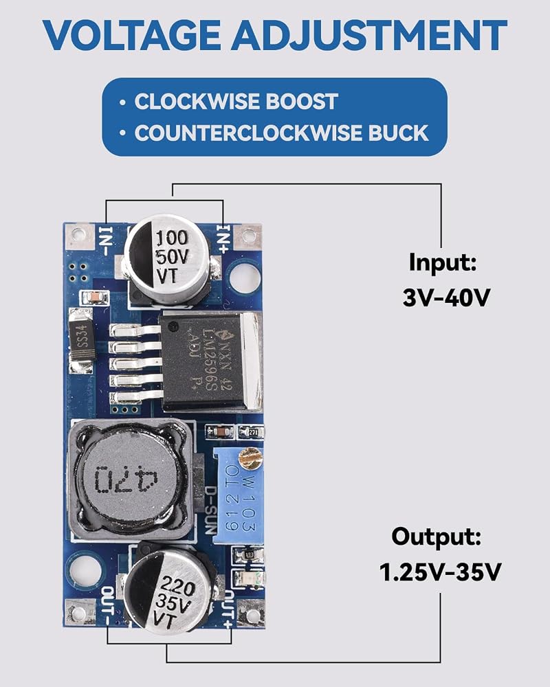 SELOKY 10 Pack LM2596 LM2596S Adjustable Voltage Regulator Step Down Variable Volt Regulator Input 3.0-40V Output 1.5-35V DC-DC Buck Converter Electronic Voltage Stabilizer Power Supply Module - Image 3